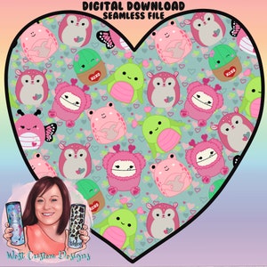 NAHTLOSER DIGITALER DOWNLOAD Squishmallows w / Valentine&#39;s Bigüße Wiederholbarer, nahtloser Design-Download für Becher, Kleidung, etc
