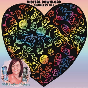 SEAMLESS DIGITAL DOWNLOAD Regenbogen Katzen wiederholbare nahtlose Design-Download für Becher, Kleidung, etc