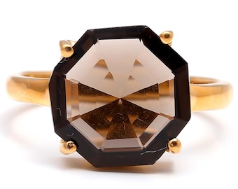 Handmade 14k Gold Smoky Quartz Ring: Chunky Minimalist Jewelry
