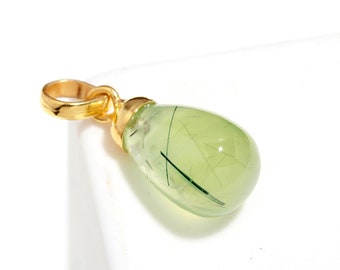 14K Gold Prehnite Teardrop Pendant : Handmade Gemstone Necklace
