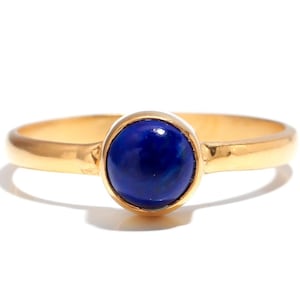 Natural Lapis Lazuli Round Shape Ring 14K Gold Lightweight Jewelry, Handmade Ring, Engagement Ring, Wedding Ring, Dainty Ring, Birthday Gift