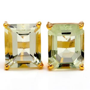 14K Gold Green Amethyst Stud Earrings: Handmade Gemstone Jewelry