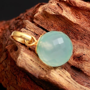 100% Natural Aqua Chalcedony Ball Pendant, 14K Gold Delicate Jewelry, Handmade Pendant, Elegant Pendant, Gemstone Necklace, Anniversary Gift