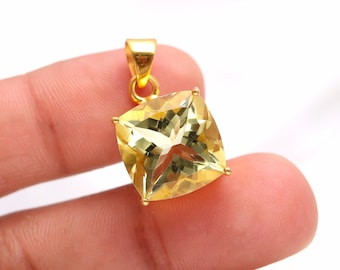 Handmade 14K Gold Lemon Quartz Cushion Pendant : Vintage Jewelry
