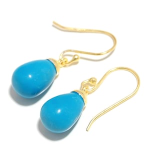 Natural Turquoise Teardrop Dangle Earrings, 14K Gold Chunky Jewelry, Handmade Earrings, Dangle Earrings, Handmade Earrings, Birthday Gift