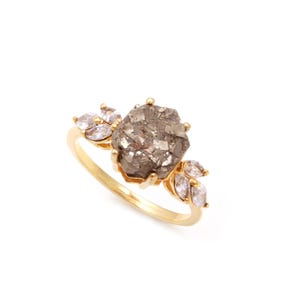 14K Gold Pyrite Hexagon Ring: Handmade Vintage Jewelry