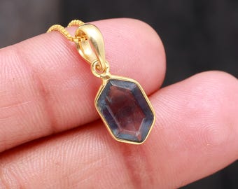 Rainbow Fluorite Hexagon Pendant, 14k Gold Vintage Jewelry