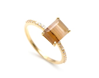 14k Gold Montana Agate Octagon Ring, Handmade Statement Jewelry