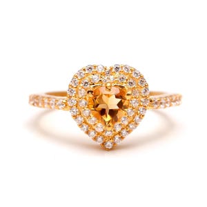Natural Citrine Heart Shape Ring, 14k Gold Handmade Jewelry, Statement Ring, Engagement Ring, Wedding Ring, Modernist Ring, Anniversary Gift