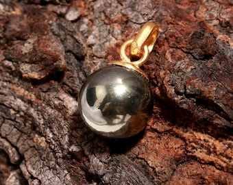14K Gold Pyrite Ball Pendant Necklace: Handmade Gemstone Jewelry