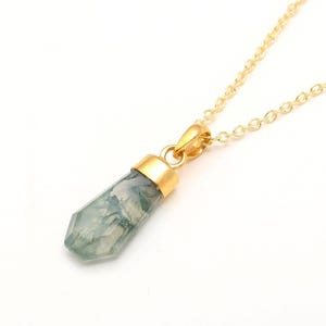 Natürlicher Moosachat Sargform Anhänger, 14K Gold Vintage Schmuck, handgemachte Halskette, Minimalist Anhänger, Einzigartiger Anhänger, Geburtstagsgeschenk