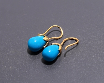 Turquoise Teardrop Earrings, 14K Gold Anniversary Dangles Jewelry