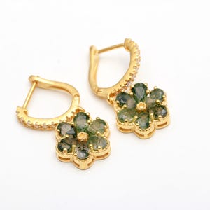 Natural Moss Agate Hoop Dangle Earrings, 14K Gold Statement Jewelry, Handmade Earrings, Designer Earrings, Statement Earrings, Birthday Gift