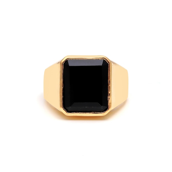 14K Gold Black Onyx Octagon Men's Ring, Handmade Statement Jewelry