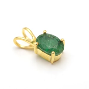 Natural Green Emerald Oval Pendant, 14K Gold Handmade Jewelry, Vintage Pendant, Statement Pendant, Modernist Necklace, Birthday Gift For Her