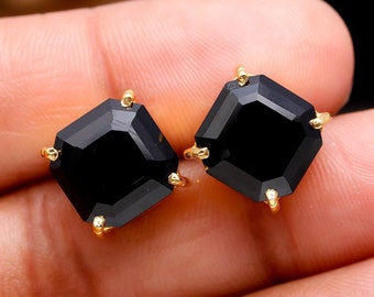 Natural Black Onyx Gold Earrings • Solid 14K Gold Studs • Unique Octagon Studs • Vintage Style Stud Earrings • Handmade Earrings for Women