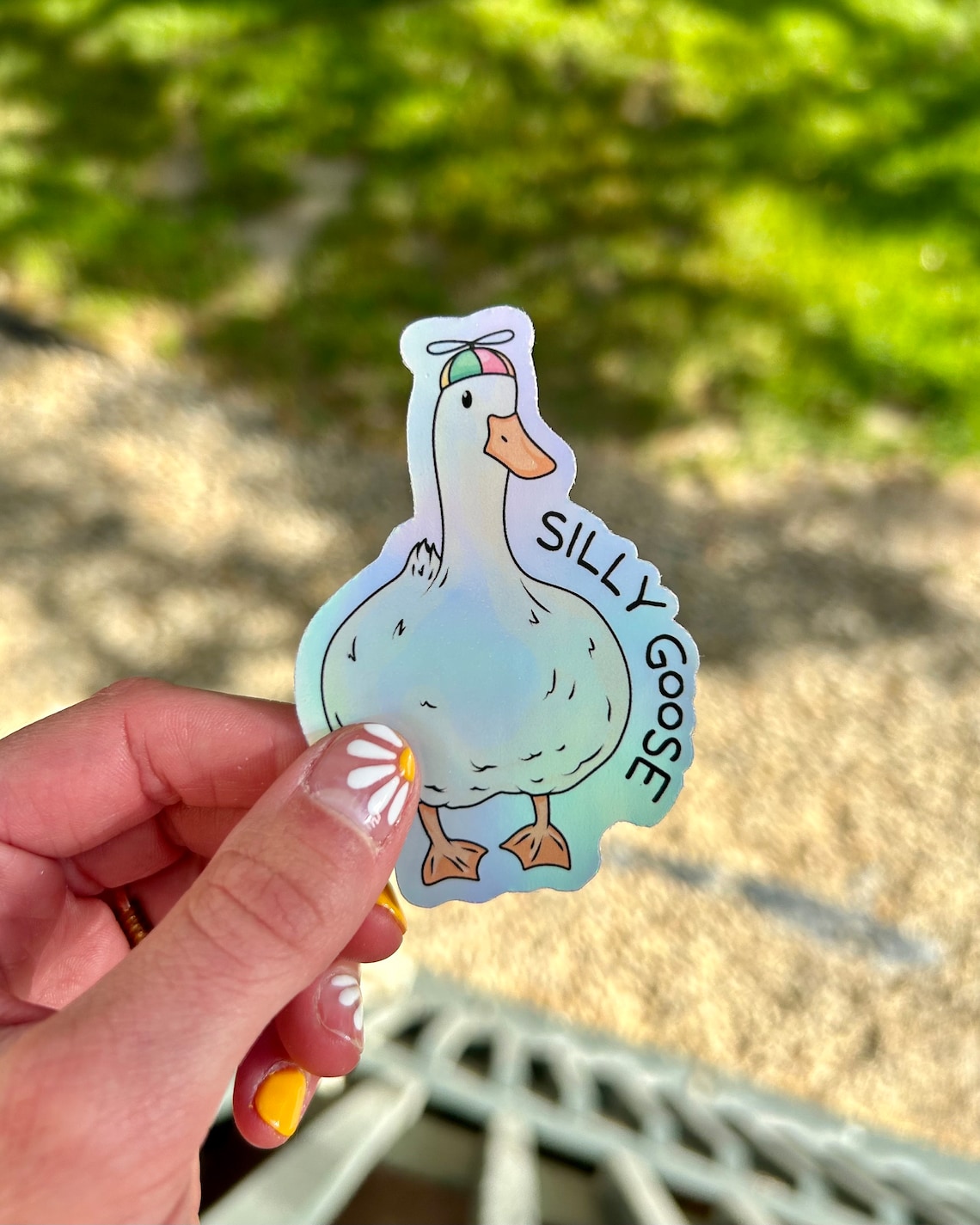 Silly Goose Holographic Sticker - fun animal designs