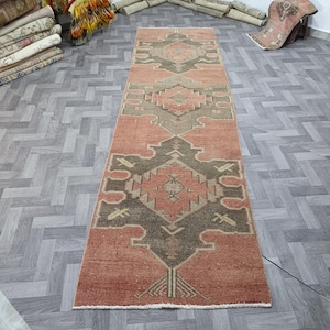 3x11 vintage rug stairs Runner Rug, Wool Runner Rug, boho  Runner Rug, turkish carpet 3x11 Oushak Rug Vintage Runner Rug, Handmade Runner