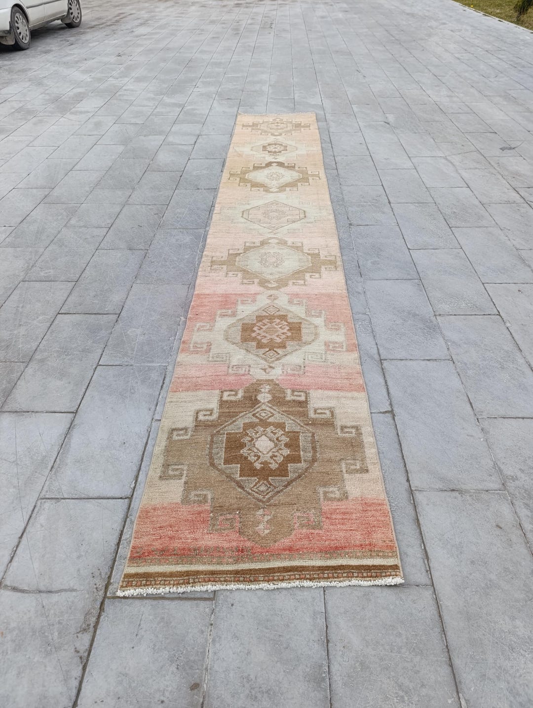 Vintage Oushak Turkish Runner Rug, 3x15 Ft, Brown Pink Wool - Etsy