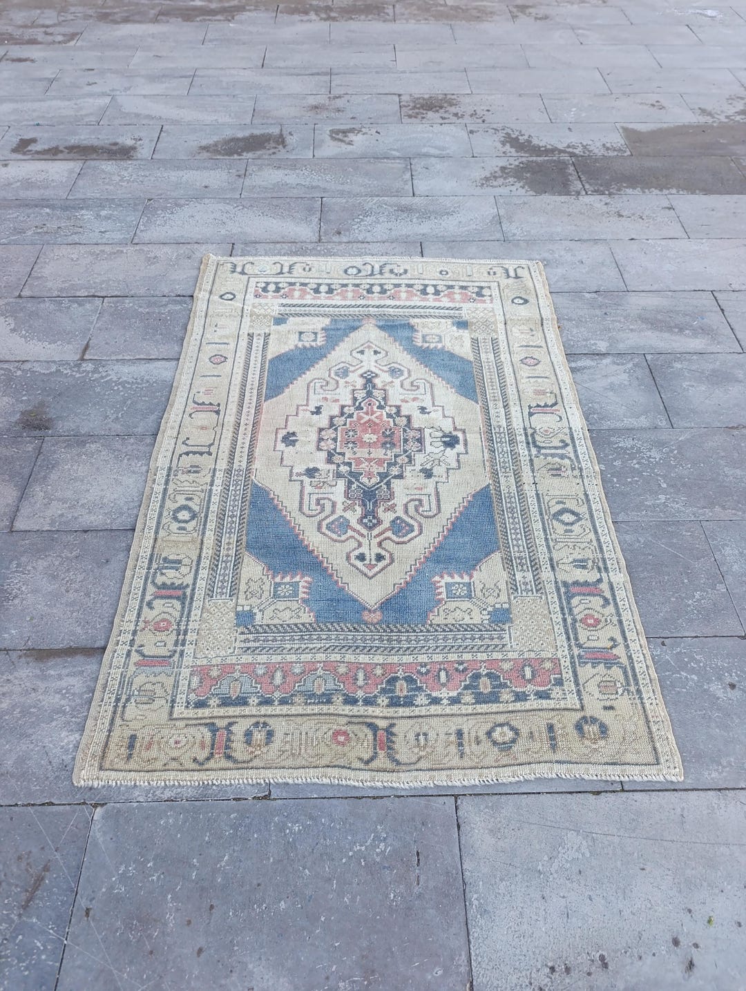 Vintage Handwoven Wool Rug, Blue Persian Style, 4x5 Ft - Etsy