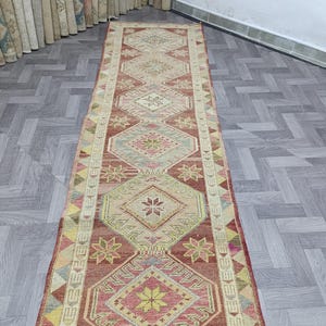 3x14 vintage stairs runner rug,3x14 narnow Runner Rug, vintage turkish Handmade carpet boho oushak Runner, Rug ,3x14 red beige rug ,3x14
