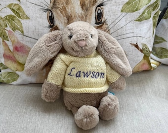 Easter Baby Gift Custom Kid Rabbit Bunny Personalized Name Plush Toy Merino Sweater Christmas Babyshower Nursery Bed Decor Room Birthday