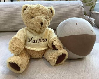 Personalised Teddy Bear in Cozy Merino Sweater Baby Shower Custom Name Embroidery Plush Soft Kids Toy Newborn Memory Christmas Gift Present