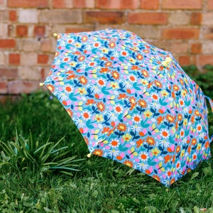 Personalised Kids Floral Flowers Pink Blue Umbrella Custom Monogrammed Name Child Rain Accessory Back to School Birthday Christmas Gift Baby