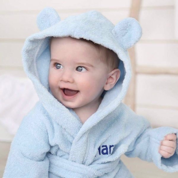 Pink or Blue Custom Baby Bear Ears Bathrobe Embroidered Cotton Personalized Name Fleece Kid Dressing Gown Birthday Babyshower Christmas Gift