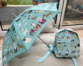 Puppy Dog Kids Set Personalised Backpack + Umbrella Child Baby Rain Monogramed Custom Name Accessories Birthday Back to School Gift