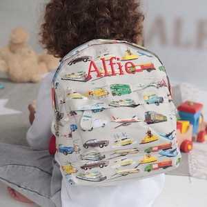 Personalised Retro Cars backpack toddler, nursery backpack, embroidered toddler nursery, name backpack, mini backpack, boy backpack zdjęcie 1