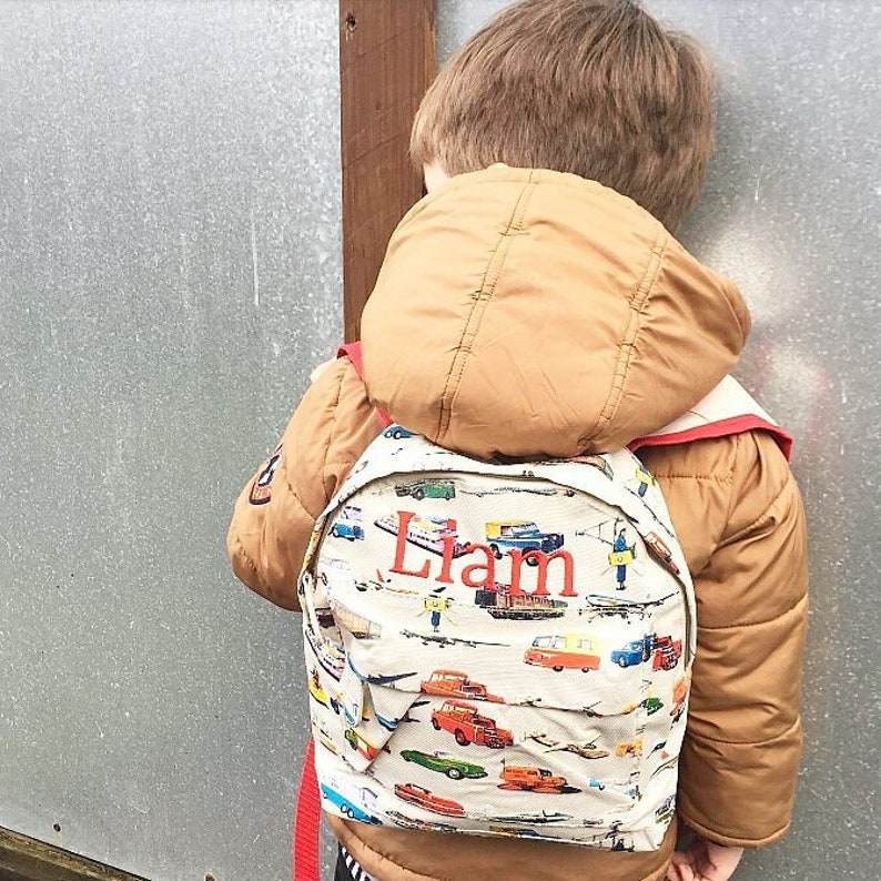 Personalised Retro Cars backpack toddler, nursery backpack, embroidered toddler nursery, name backpack, mini backpack, boy backpack zdjęcie 2