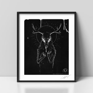Deer God! Art Print by s_k_a_r_t, Gothic Creepy Stag Freak Deer Gift Poster for Adventure Time fan for Birthday, Christmas, holiday
