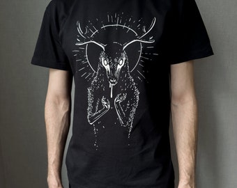 Deer God! Adventure Time T-Shirt  by s_k_a_r_t, Dark Aesthetic Forget Inktober Stag Art, Creepy Shirt, Halloween Gothic Present, AT merch