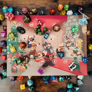 Dice Advent Calendar 2025 with personalisation! Perfect for D&D, Baldurs Gate, RPG, polyset, d20, nerdy, gaming, geeky - christmas gift!