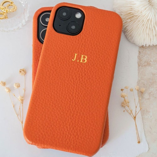 Personalised Orange Pebble Leather Phone Case Iphone 12 12 Etsy UK