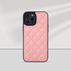 Personalised Pink Quilted Leather Phone Case, iPhone 12, 12Pro, 12 Pro Max, iPhone 13, 13 Pro, 13 Pro Max with Customised Initials.