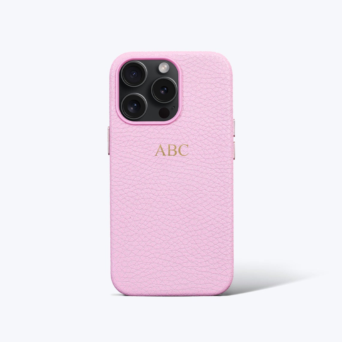 Personalised Pink Pebble Leather iPhone Case Full Wrap - iPhone 14, iPhone 14 Pro, iPhone 14 Pro Max with Customised Name or Initials