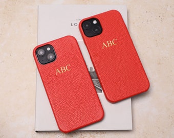 Personalised Red Pebble Leather Phone Case, iPhone 11, 11 Pro, 11 Pro Max, 12, 12 Pro, 12 Pro Max with Customised Name or Initials.