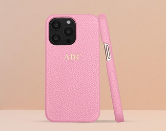Personalised Pink Pebble Leather Phone Case, iPhone 13 Mini, iPhone 13, iPhone 13 Pro, iPhone 13 Pro Max with Customised Initials/Monogram