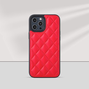 Personalised Red Quilted Leather Phone Case, iPhone 12, 12Pro, 12 Pro Max, iPhone 13, 13 Pro, 13 Pro Max with Customised Initials.