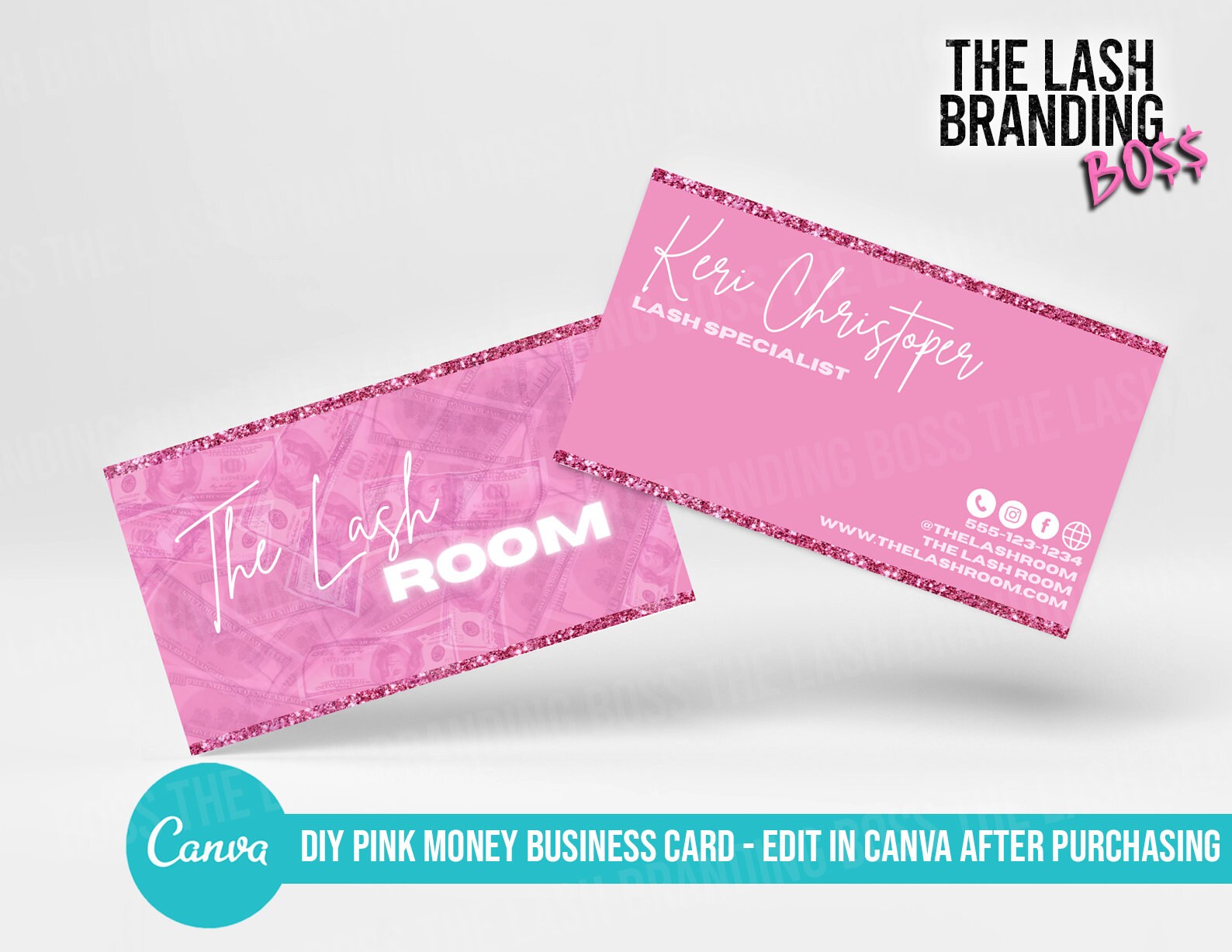 DIY Pink Money Business Cards Pink Glitter Business Card Etsy UK