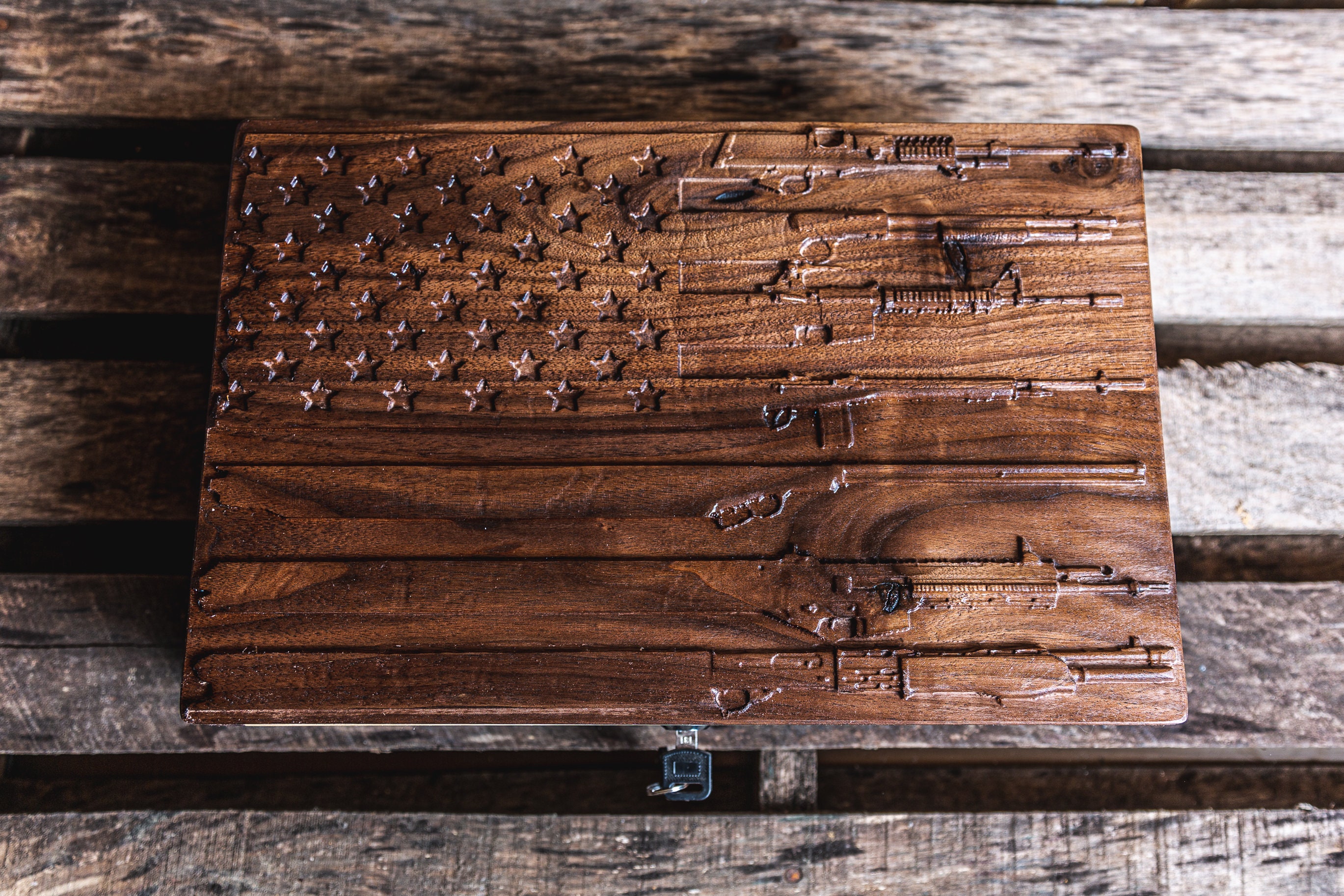 Custom Walnut American Flag Gun Safe Pistol Case Custom Etsy UK