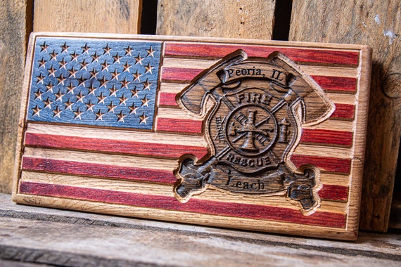 American Flag Thin Red Stripe Firefighter Flag Gift For Him Retirement Gift First Responder Customizable Firefighter Flag