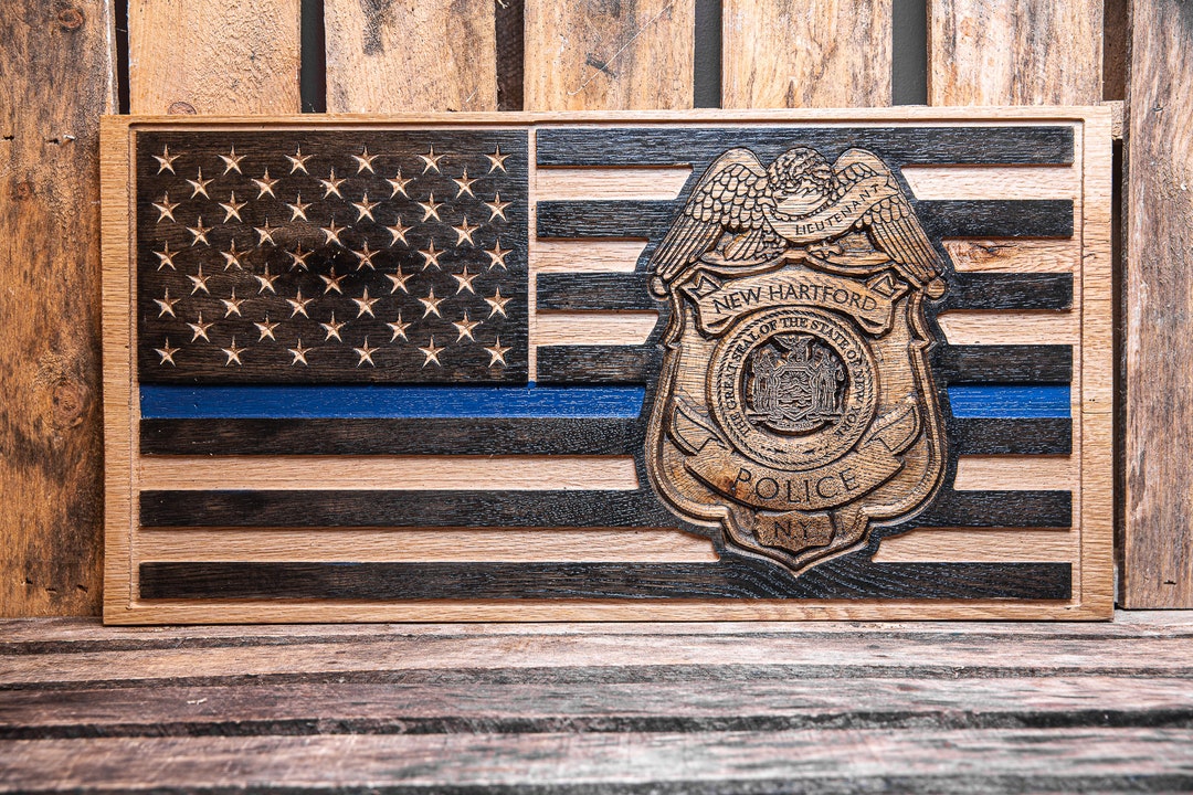 Thin Blue Line Wood Flag Police Officer Gift Back the Blue Gift for Him