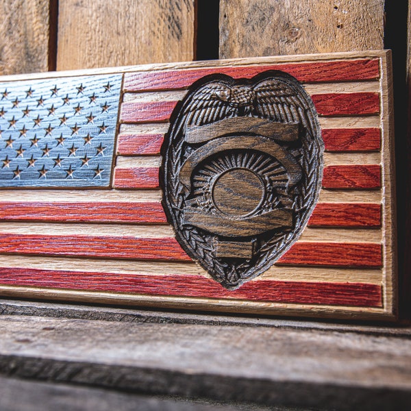 Personalized Police Officer Gift | NYPD I | CPD | LAPD | Wood Flag | Police Officer Retirement