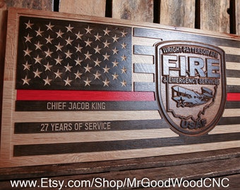 Thin Red Line Flag | Wood Flag | Firefighter Flag | Custom Firefighter Gift |   Personalized Gift For Him | Firefighter Retirement Gift |