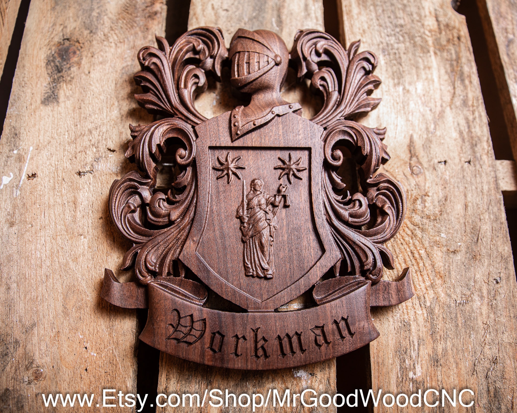 薔薇リボン（紋章の盾形）フレームワーク手彫りアンティーク【SV925】カップ Workman Family Crest | Personalized Coat of Arms | Family Heirloom