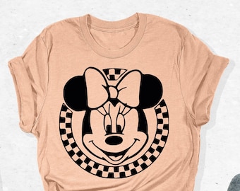 Checkered Mickey Minnie T-Shirt, Minnie Mouse Disney Outfits, Minnie Mouse Shirt For Girls, Disney Kids, Disney Shirts For Women, Minnie Tee