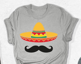 Sombrero And Mustache T-Shirt, Cinco De Mayo Shirts, Men Mexico Vacation Tee, Fiesta Outfit, Bachelorette Shirt, Party Gifts, Mexican Shirts
